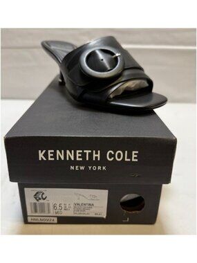 Kenneth Cole Valentina Womens Black Leather Slip-On Sandals Size 6.5 NEW